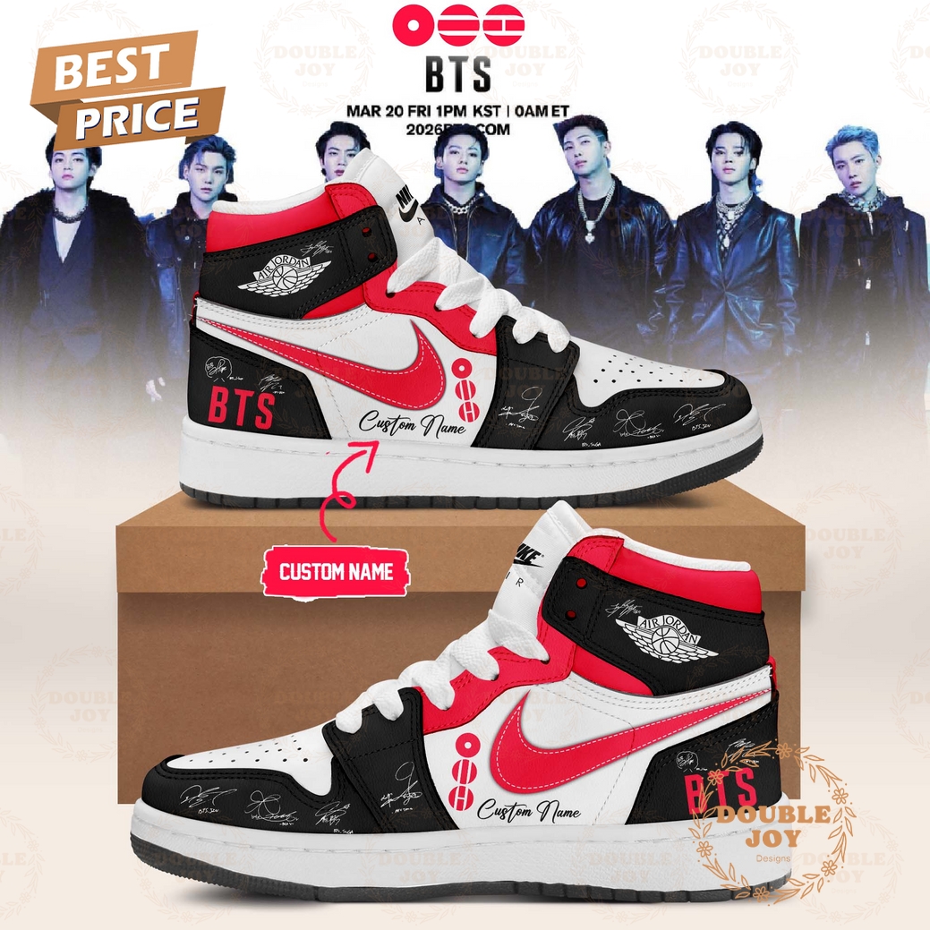 BTS New Edition Custom Name Air Jordan 1 Hightop Shoes - Black BTS New Edition Custom Name Air Jordan 1 Hightop Shoes - Black