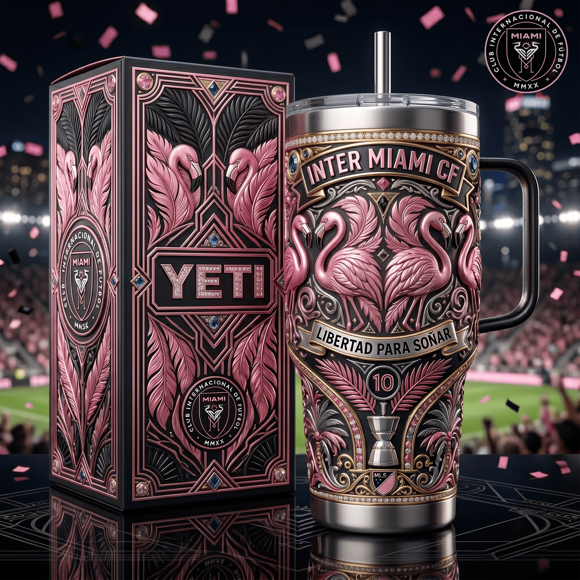 Inter Miami CF Messi 10 Pink Flamingo Luxury 3D Embossed Rose Gold 40oz Stainless Steel Insulated Travel Tumbler Inter Miami CF Messi 10 Pink Flamingo Luxury 3D Embossed Rose Gold 40oz Stainless Steel Insulated Travel Tumbler