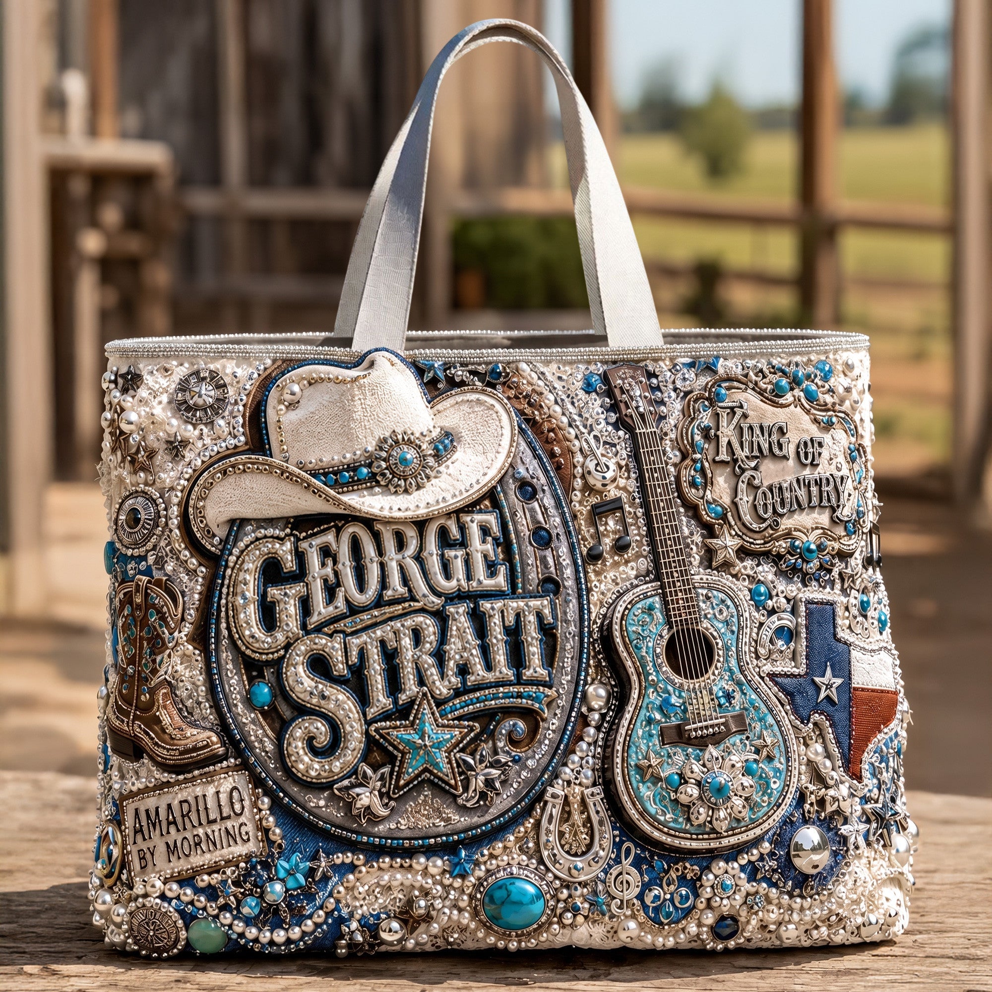 George Strait King of Country Amarillo by Morning Western Turquoise Cowboy Guitar 3D Graphic Tote Bag George Strait King of Country Amarillo by Morning Western Turquoise Cowboy Guitar 3D Graphic Tote Bag