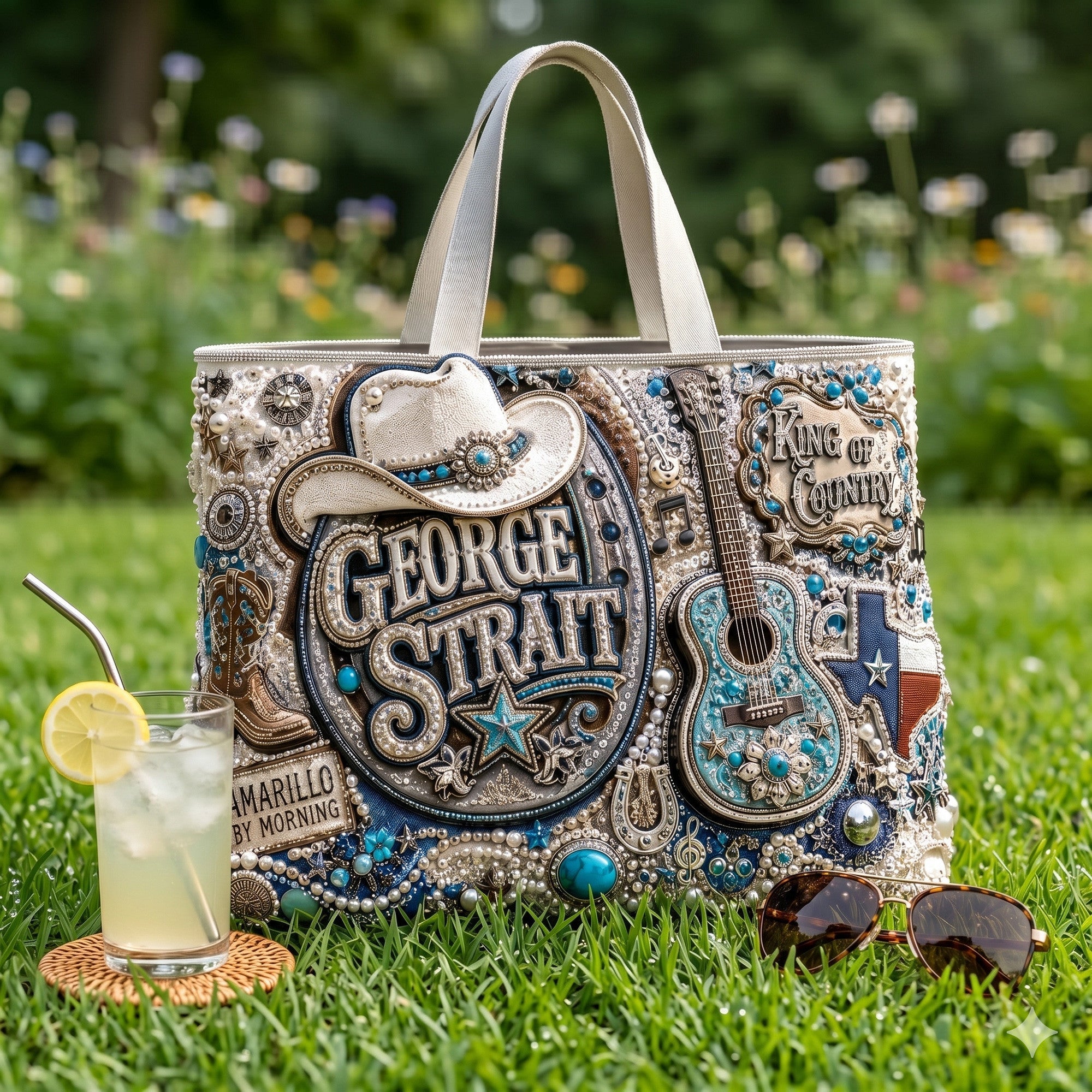 George Strait King of Country Amarillo by Morning Western Turquoise Cowboy Guitar 3D Graphic Tote Bag George Strait King of Country Amarillo by Morning Western Turquoise Cowboy Guitar 3D Graphic Tote Bag