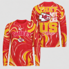 Kansas City Chiefs They Not Like Us Red Gold Marble Print Fan Gear Long Sleeve Shirt and Shorts Set
