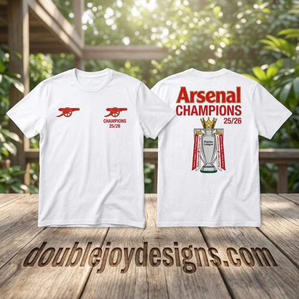 Arsenal FC Premier League Champions 25/26 Commemorative Trophy White T-Shirt
