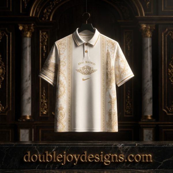 Real Madrid Air Dior Gold Baroque Luxury Premium Polo Shirt