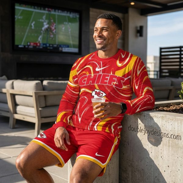 Kansas City Chiefs They Not Like Us Red Gold Marble Print Fan Gear Long Sleeve Shirt and Shorts Set