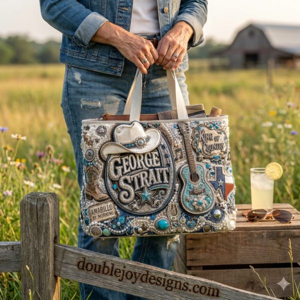 George Strait King of Country Amarillo by Morning Western Turquoise Cowboy Guitar 3D Graphic Tote Bag