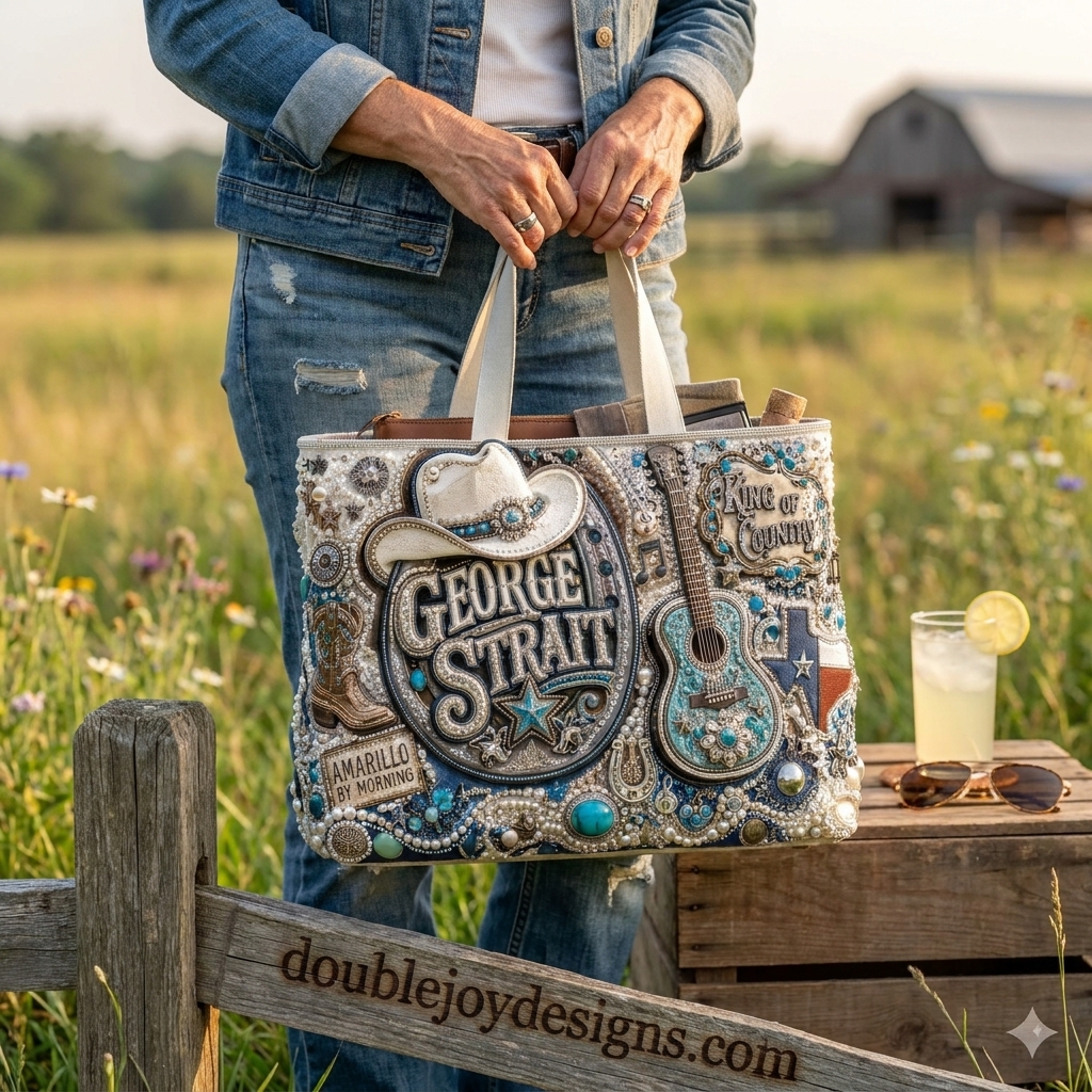 George Strait King of Country Amarillo by Morning Western Turquoise Cowboy Guitar 3D Graphic Tote Bag George Strait King of Country Amarillo by Morning Western Turquoise Cowboy Guitar 3D Graphic Tote Bag