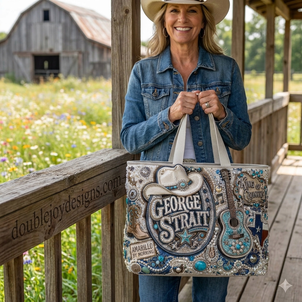 George Strait King of Country Amarillo by Morning Western Turquoise Cowboy Guitar 3D Graphic Tote Bag George Strait King of Country Amarillo by Morning Western Turquoise Cowboy Guitar 3D Graphic Tote Bag