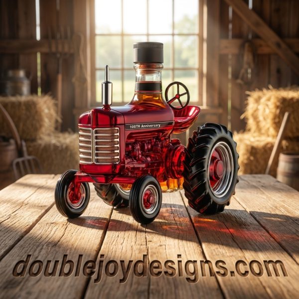 Personalized Farmall 100th Anniversary Red Vintage Tractor Glass Whiskey Decanter