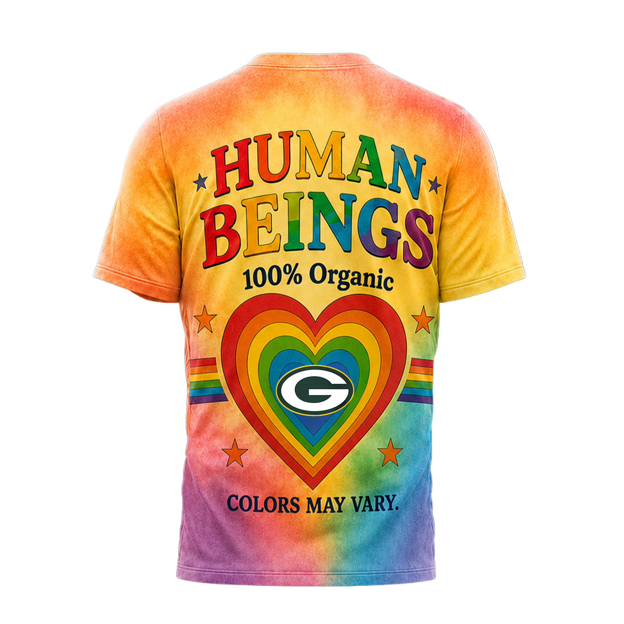 Green Bay Packers Pride Rainbow Tie Dye Human Beings Colors May Vary Graphic 3D T-Shirt Green Bay Packers Pride Rainbow Tie Dye Human Beings Colors May Vary Graphic 3D T-Shirt