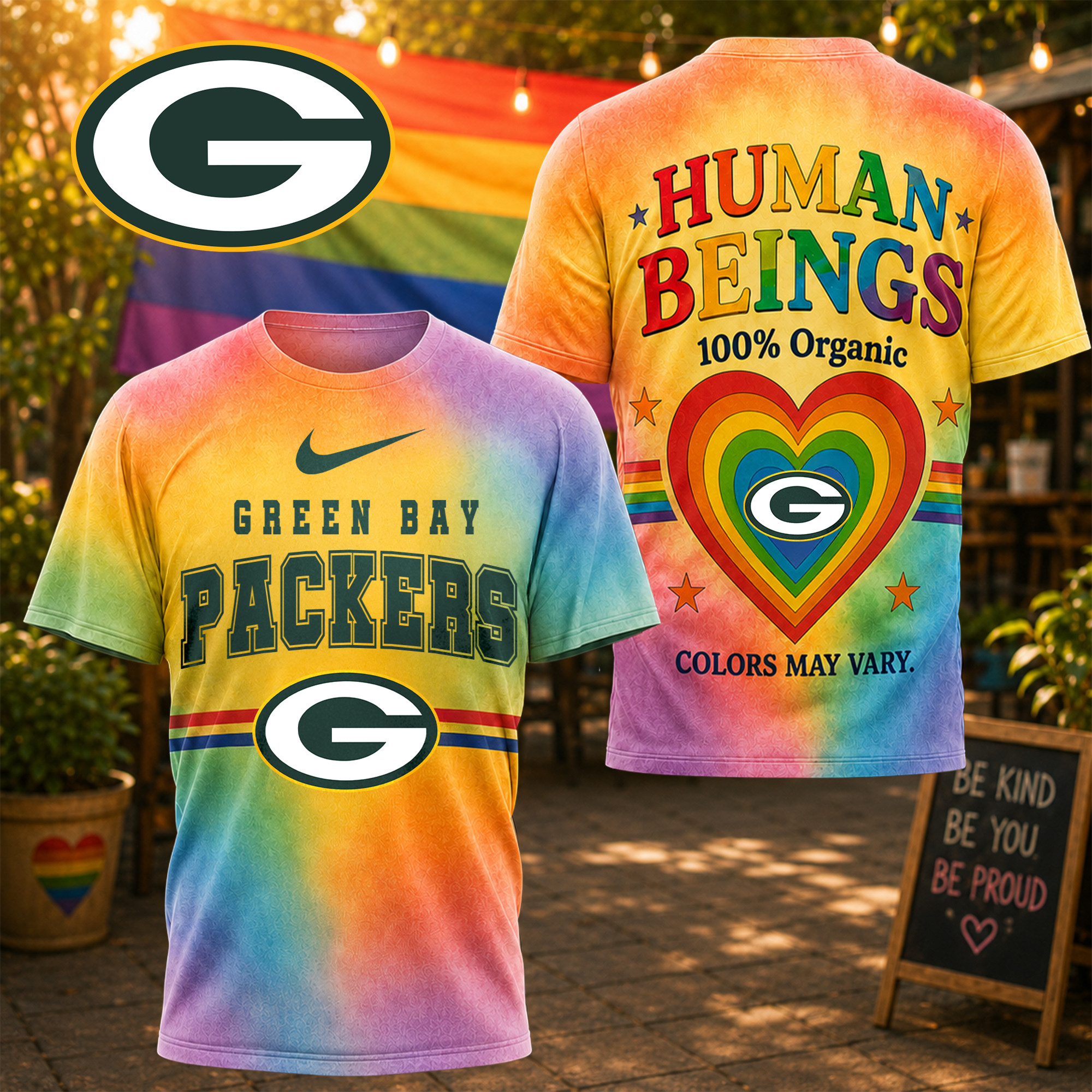 Green Bay Packers Pride Rainbow Tie Dye Human Beings Colors May Vary Graphic 3D T-Shirt Green Bay Packers Pride Rainbow Tie Dye Human Beings Colors May Vary Graphic 3D T-Shirt