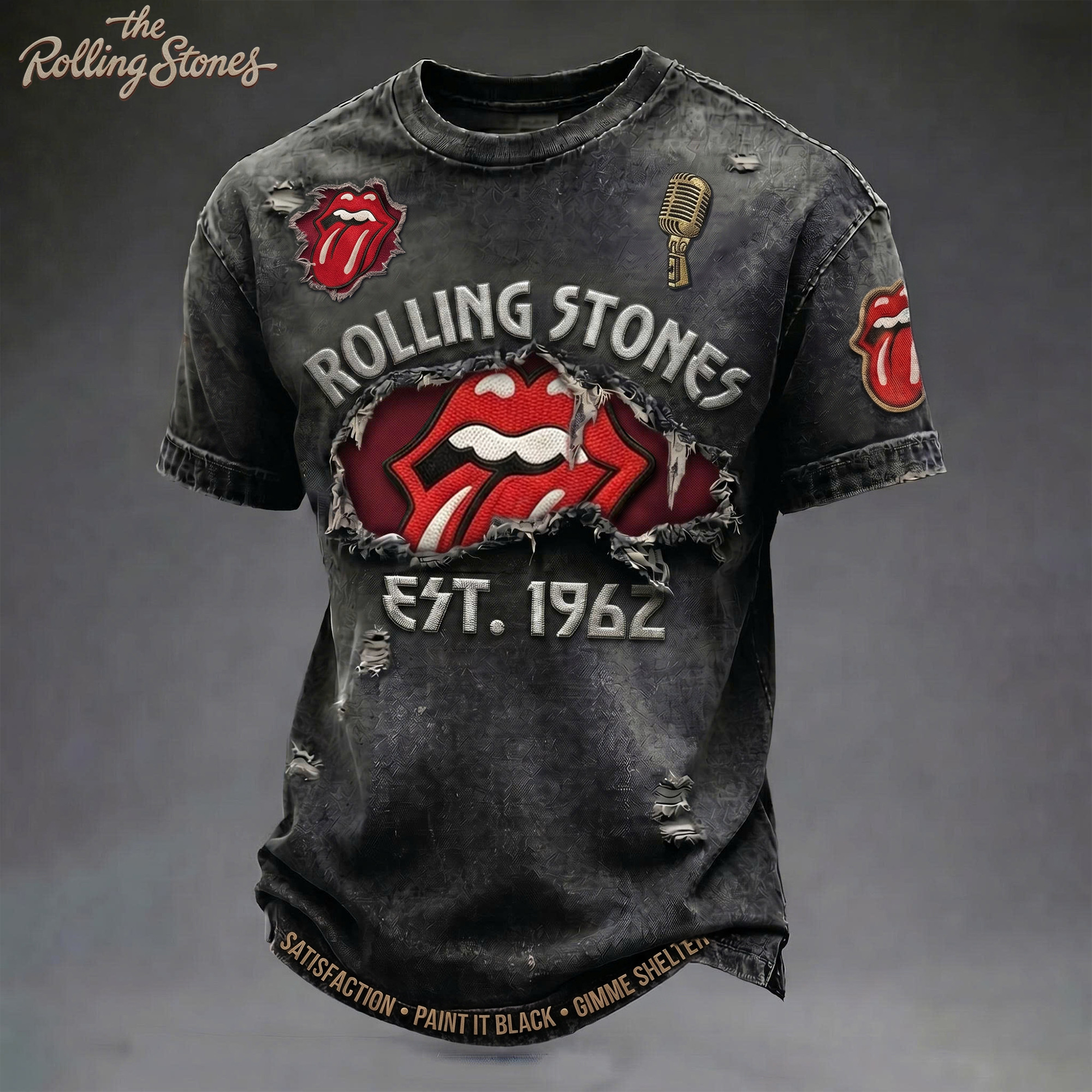 The Rolling Stones Est 1962 Vintage Distressed Tongue Logo Classic Rock Band T-Shirt The Rolling Stones Est 1962 Vintage Distressed Tongue Logo Classic Rock Band T-Shirt