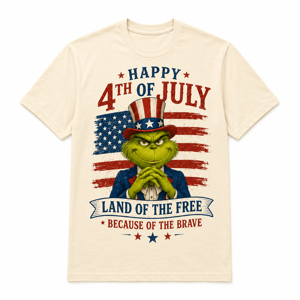 Grinch Uncle Sam Happy 4th of July Patriotic USA Flag Vintage Cream Graphic T-Shirt Grinch Uncle Sam Happy 4th of July Patriotic USA Flag Vintage Cream Graphic T-Shirt