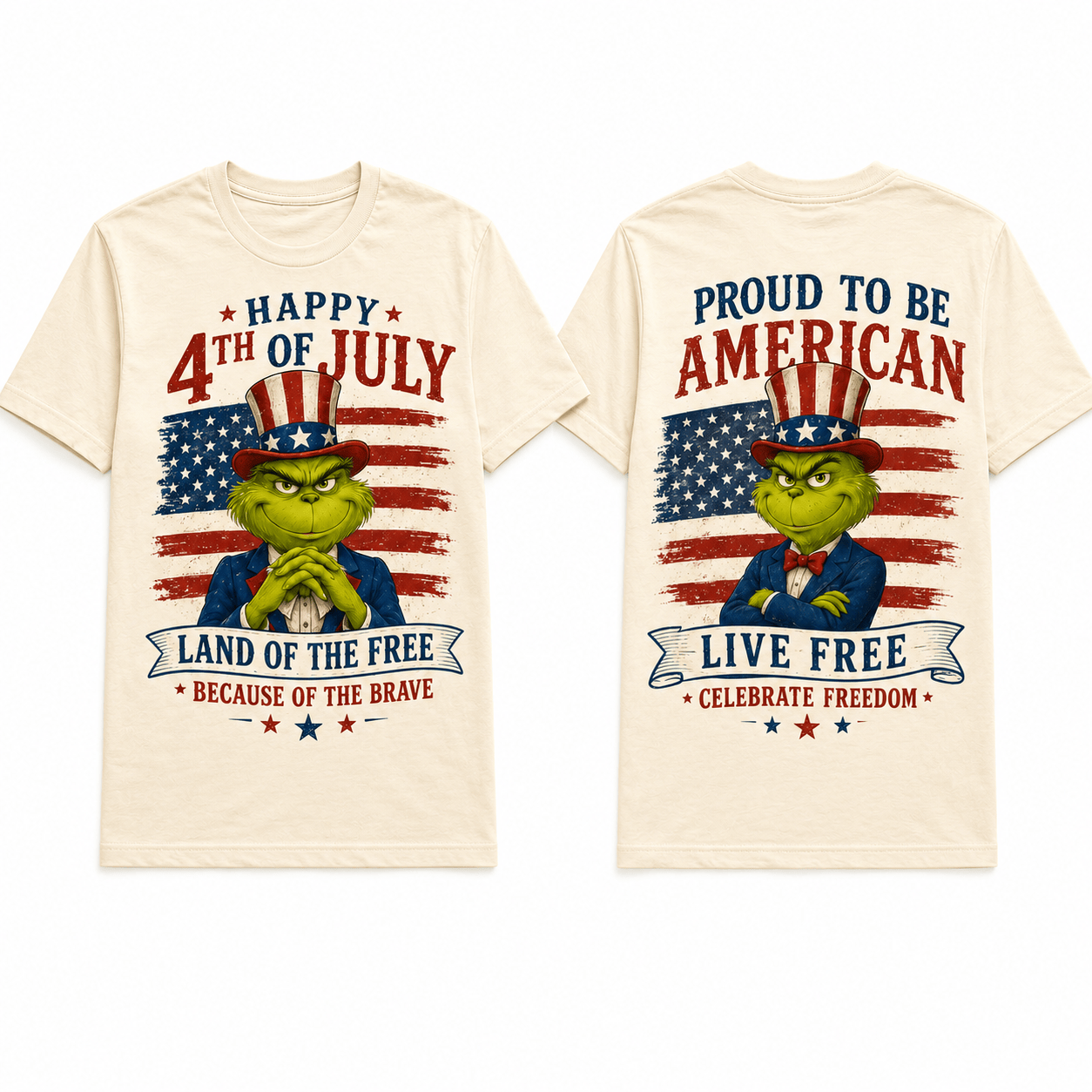 Grinch Uncle Sam Happy 4th of July Patriotic USA Flag Vintage Cream Graphic T-Shirt Grinch Uncle Sam Happy 4th of July Patriotic USA Flag Vintage Cream Graphic T-Shirt