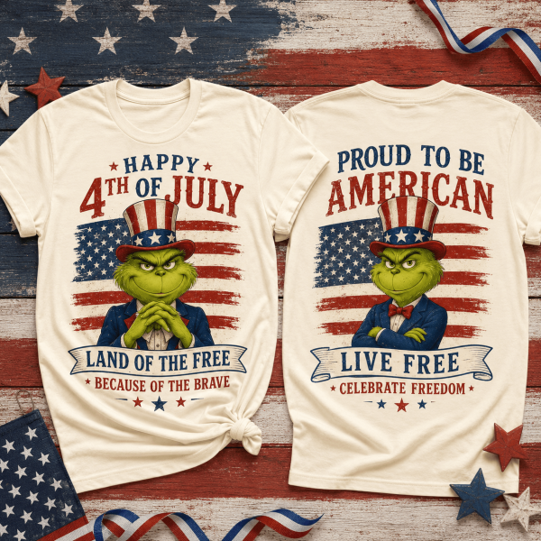 Grinch Uncle Sam Happy 4th of July Patriotic USA Flag Vintage Cream Graphic T-Shirt