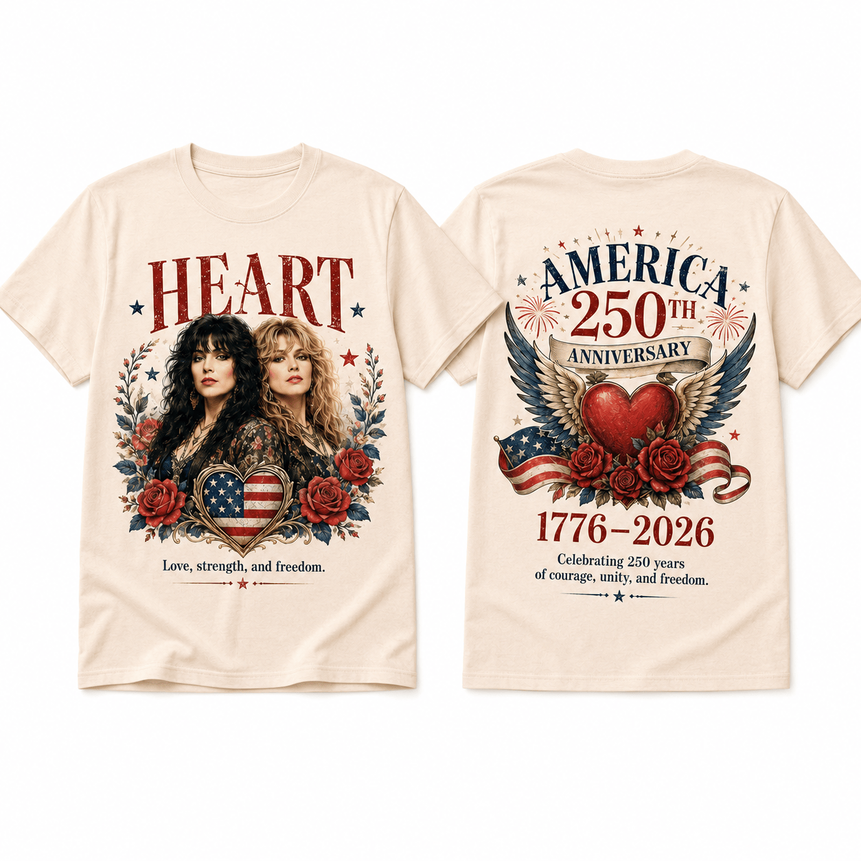 Heart Rock Band America 250th Anniversary 1776-2026 Patriotic Vintage Graphic T-Shirt Heart Rock Band America 250th Anniversary 1776-2026 Patriotic Vintage Graphic T-Shirt