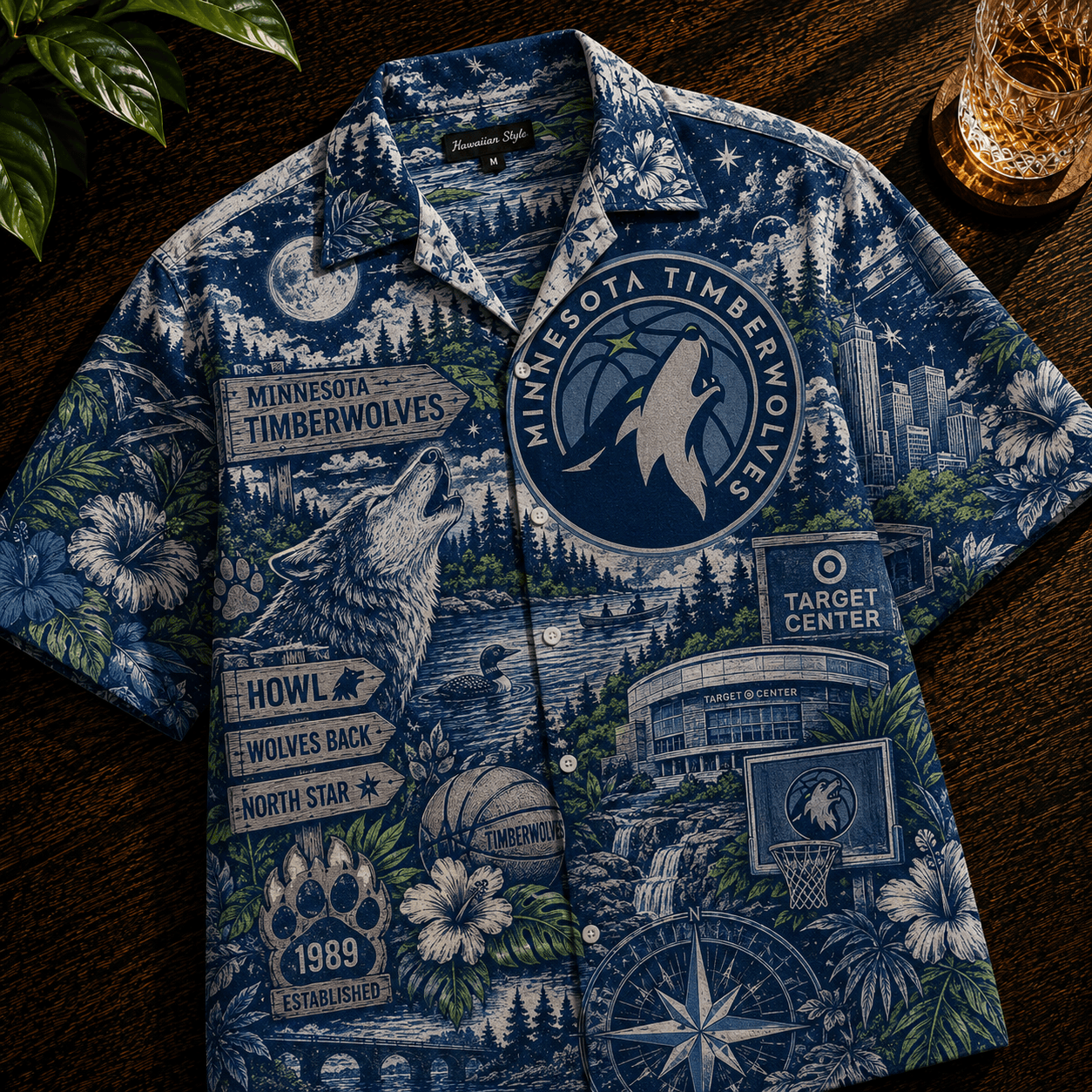 Minnesota Timberwolves Howling Wolf Tropical Print Hawaiian Shirt Minnesota Timberwolves Howling Wolf Tropical Print Hawaiian Shirt