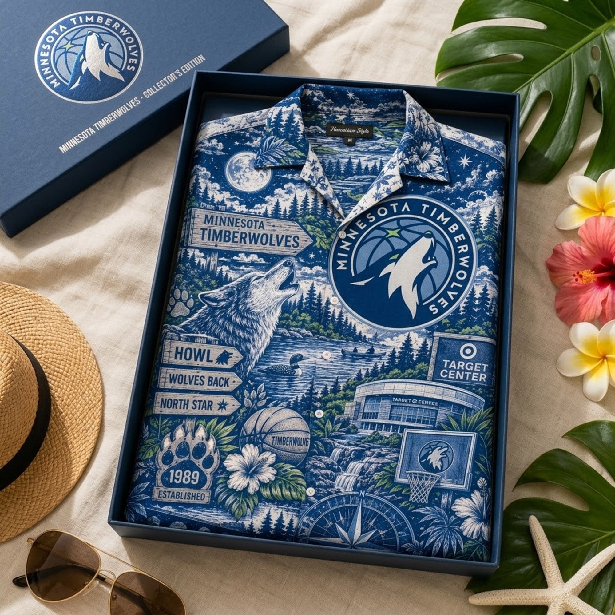 Minnesota Timberwolves Howling Wolf Tropical Print Hawaiian Shirt Minnesota Timberwolves Howling Wolf Tropical Print Hawaiian Shirt