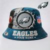 Philadelphia Eagles Personalized Custom Name NFL Torn Fabric Distressed 3D Bucket Hat