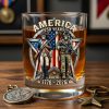 Personalized US Veteran America 250th Anniversary 1776-2026 Patriotic Soldier Skull Commemorative Whiskey Glass