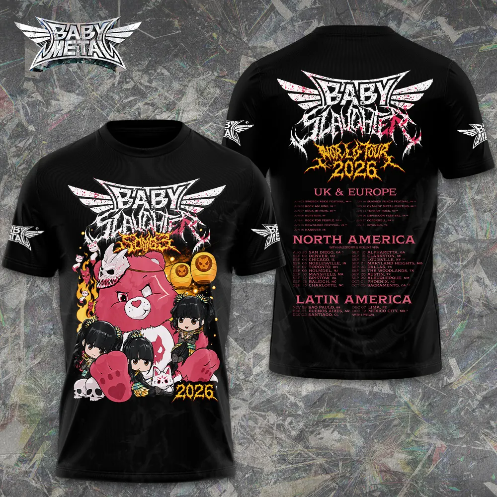 Babymetal World Tour 2026 Baby Slaughter Kawaii Metal Anime Chibi Graphic T-Shirt Babymetal World Tour 2026 Baby Slaughter Kawaii Metal Anime Chibi Graphic T-Shirt