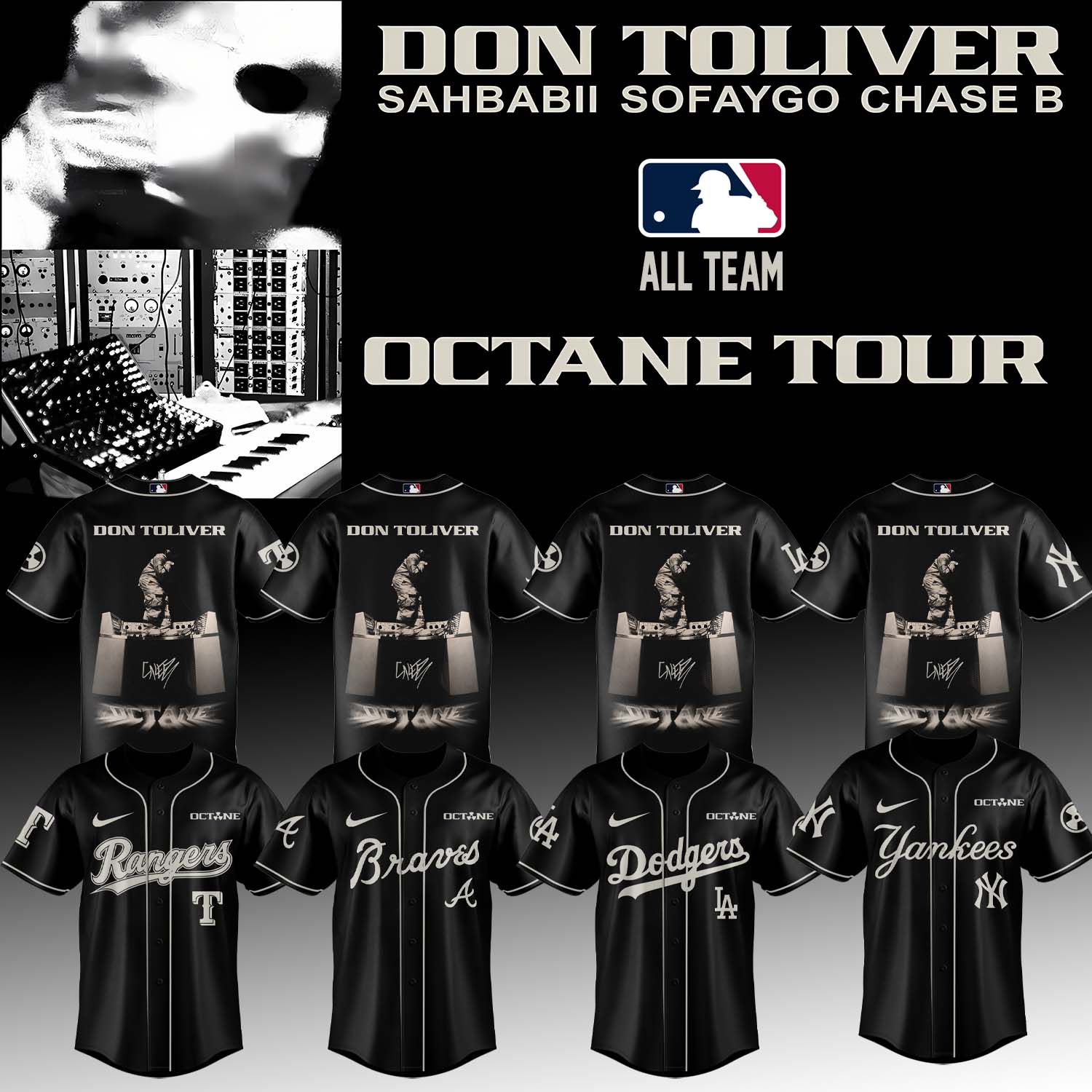 Don Toliver Octane Tour 2026 MLB Collaboration Limited Edition Black Baseball Jersey Don Toliver Octane Tour 2026 MLB Collaboration Limited Edition Black Baseball Jersey