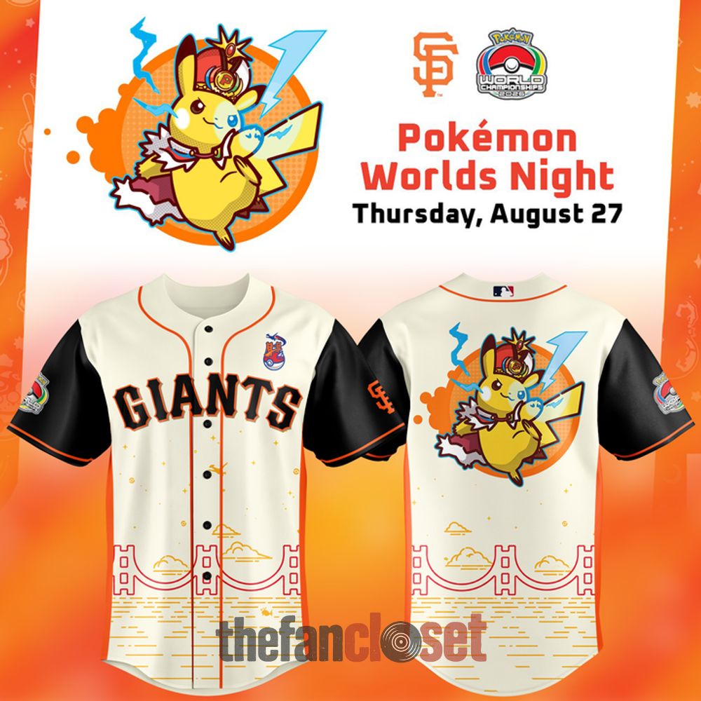 San Francisco Giants Pokémon Worlds Night 2026 Pikachu Commemorative Baseball Jersey San Francisco Giants Pokémon Worlds Night 2026 Pikachu Commemorative Baseball Jersey