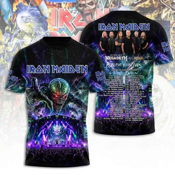 Iron Maiden Run For Your Lives World Tour 2026 Megadeth Anthrax Concert Double Sided 3D All Over Print T-Shirt
