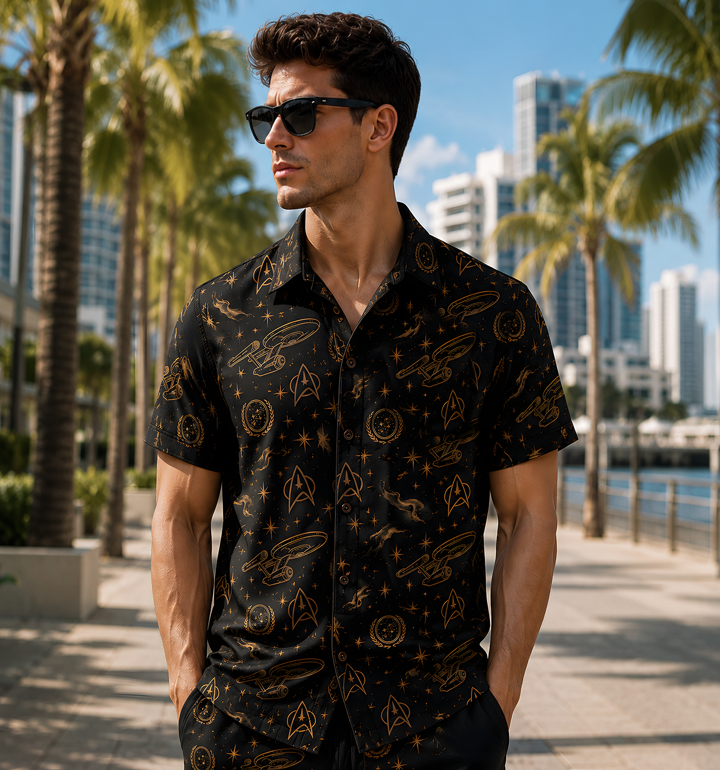 Star Trek Starfleet USS Enterprise Federation Black and Gold Premium Hawaiian Shirt Star Trek Starfleet USS Enterprise Federation Black and Gold Premium Hawaiian Shirt