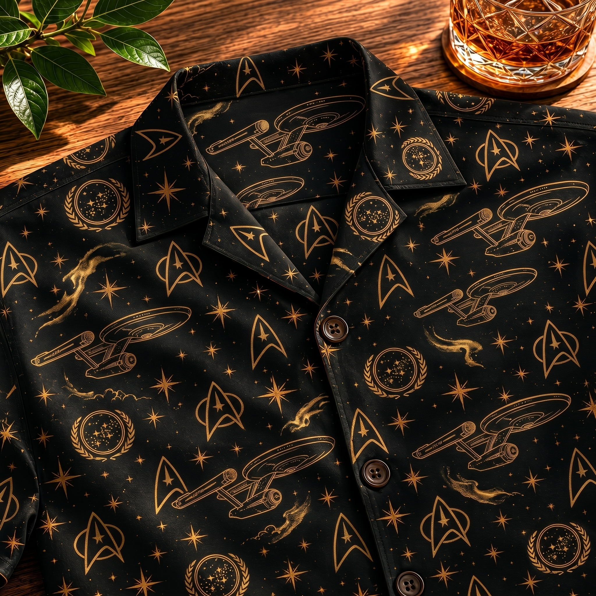 Star Trek Starfleet USS Enterprise Federation Black and Gold Premium Hawaiian Shirt Star Trek Starfleet USS Enterprise Federation Black and Gold Premium Hawaiian Shirt