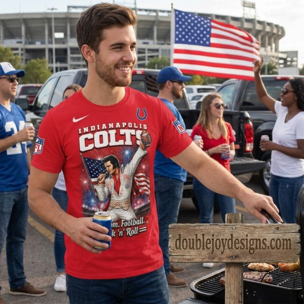 Indianapolis Colts Elvis Presley America 250 Freedom Football Rock n Roll Red 3D Graphic T-Shirt