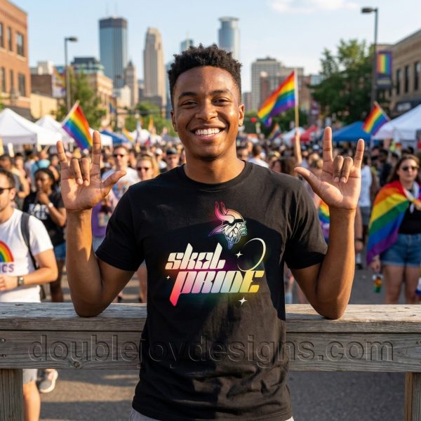 Minnesota Vikings Pride Night 2026 Skol Pride Rainbow Black Graphic T-Shirt