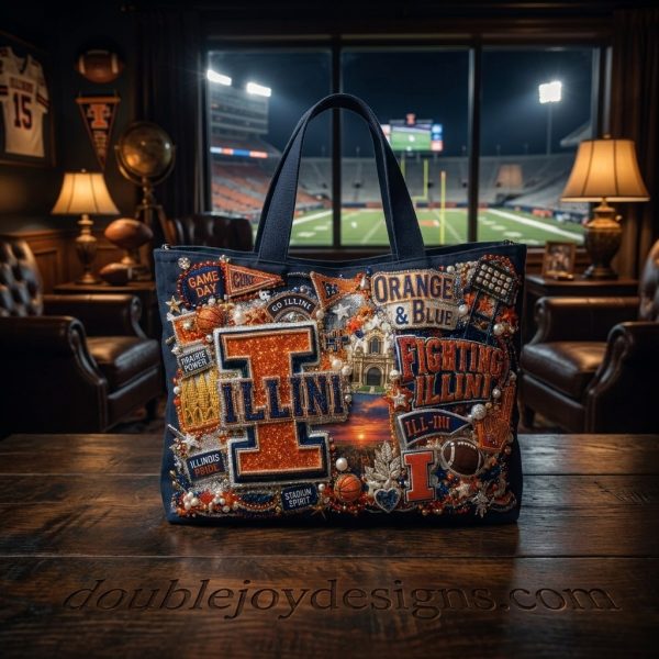 Illinois Fighting Illini Orange and Blue Beaded Game Day Embellished Canvas Tote Bag