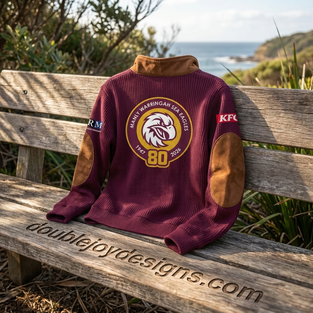 Personalized Manly Warringah Sea Eagles NRL 80th Anniversary Vintage Quarter Zip Ribbed Sweater Personalized Manly Warringah Sea Eagles NRL 80th Anniversary Vintage Quarter Zip Ribbed Sweater