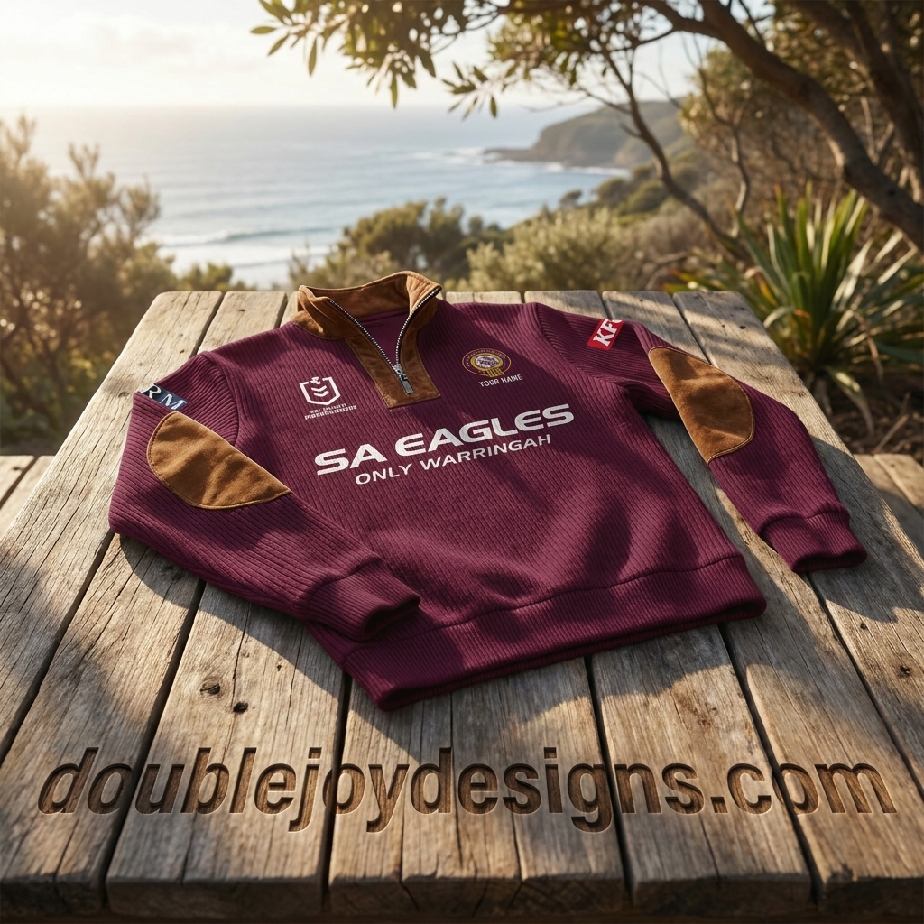 Personalized Manly Warringah Sea Eagles NRL 80th Anniversary Vintage Quarter Zip Ribbed Sweater Personalized Manly Warringah Sea Eagles NRL 80th Anniversary Vintage Quarter Zip Ribbed Sweater