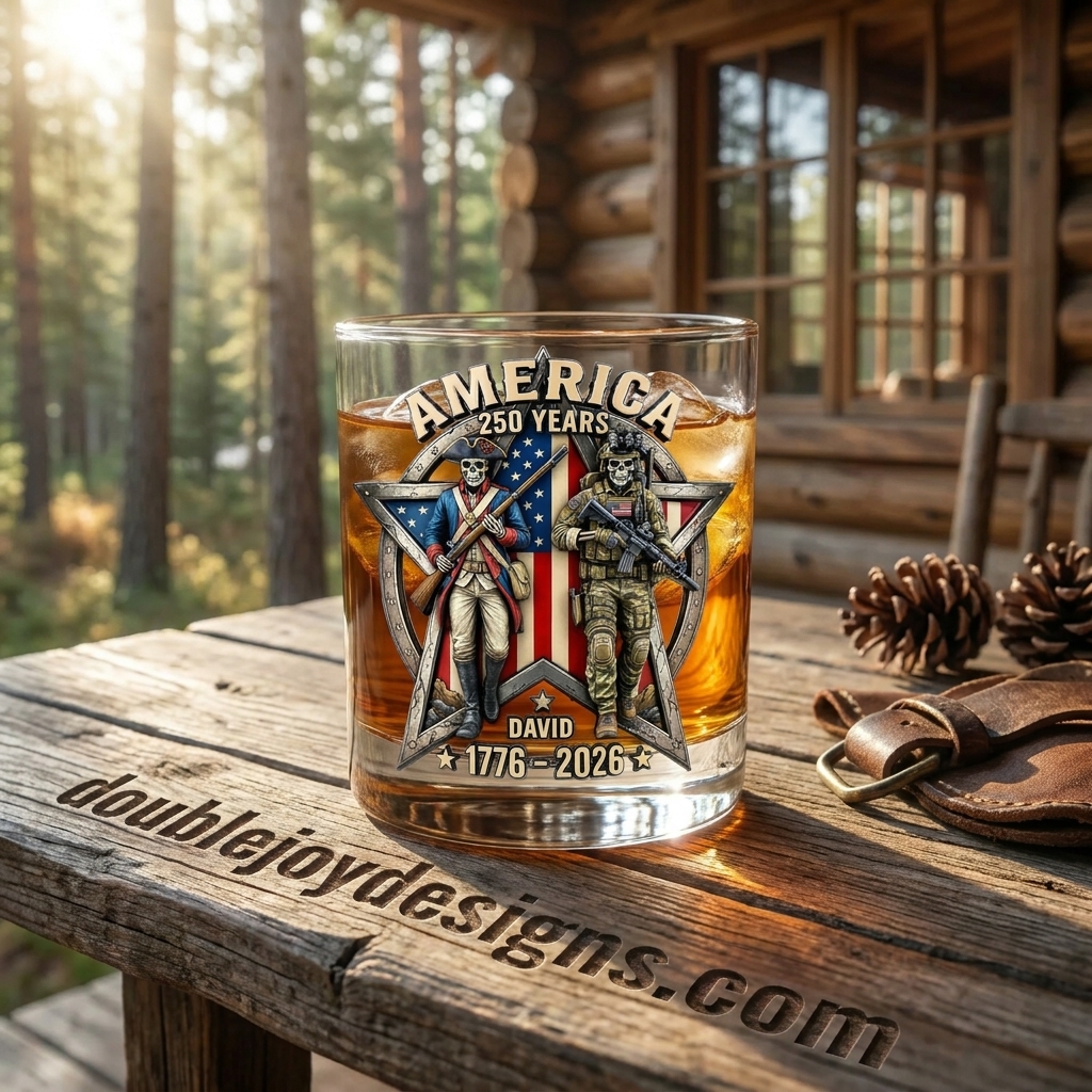 Personalized US Veteran America 250th Anniversary 1776-2026 Patriotic Soldier Skull Commemorative Whiskey Glass Personalized US Veteran America 250th Anniversary 1776-2026 Patriotic Soldier Skull Commemorative Whiskey Glass