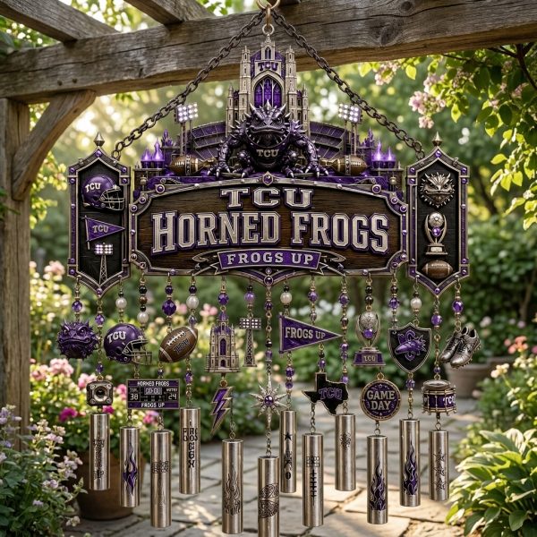 TCU Horned Frogs NCAA Texas Christian University Premium 3D Metal Outdoor Patio Garden Wind Chime