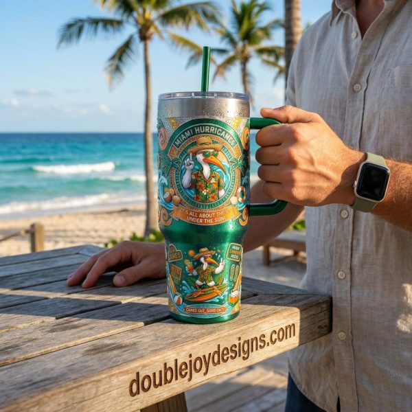 Miami Hurricanes Sebastian The Ibis Summer Splash Insulated Stainless Steel 40oz Tumbler with Handle