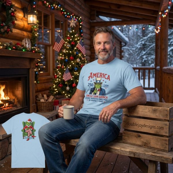 America 250th Anniversary Uncle Sam Grinch Funny Patriotic Christmas 3D Graphic T-Shirt