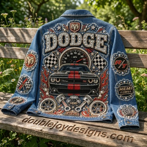 Dodge Challenger RT Hemi Power Muscle Car Retro Graphic Denim Jacket