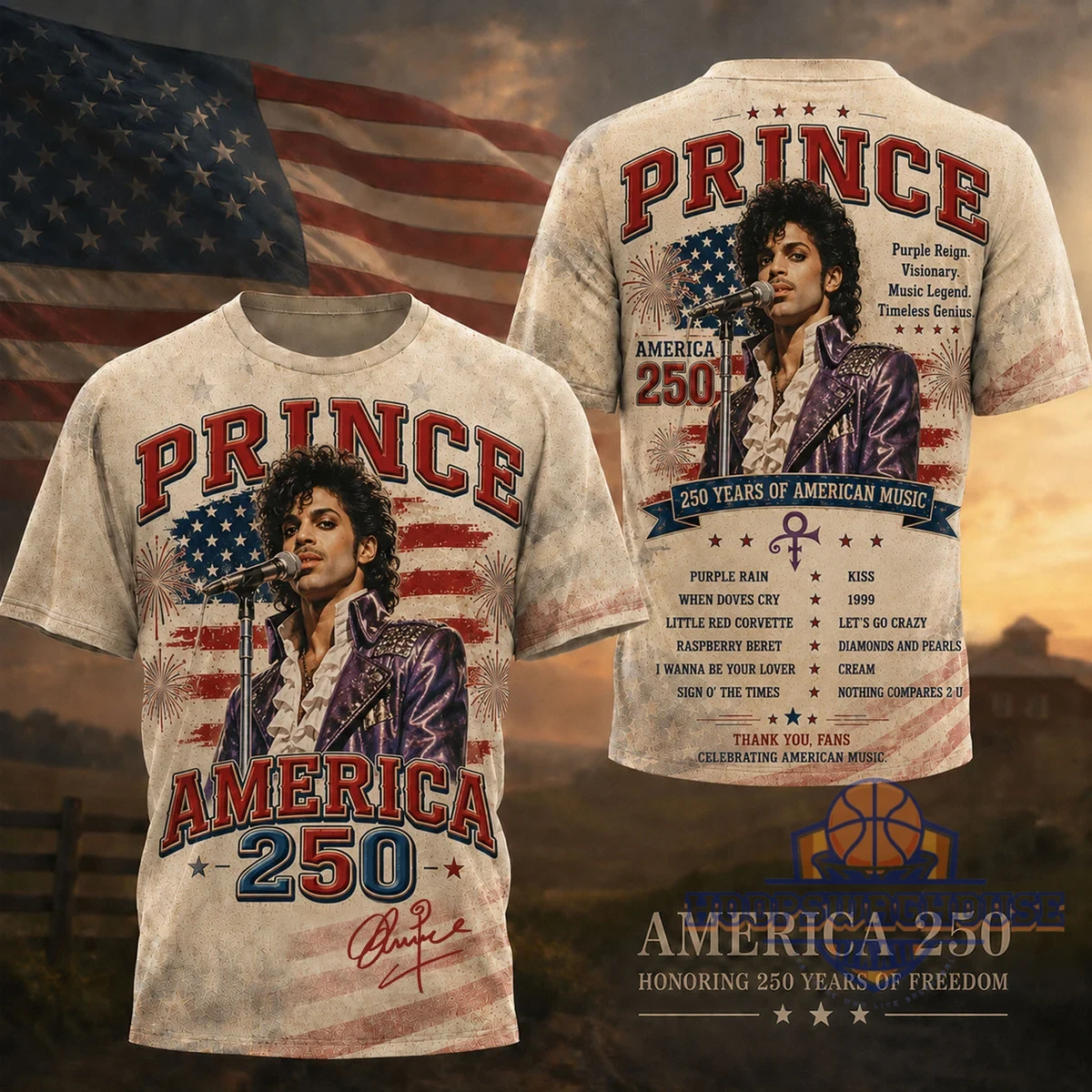 Prince America 250 Years of American Music Signature Patriotic Vintage Graphic T-Shirt Prince America 250 Years of American Music Signature Patriotic Vintage Graphic T-Shirt