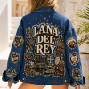 Lana Del Rey Vintage Graphic Cherry West Coast Retro Blue Denim Jacket