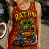 Rat Fink Hot Rod Rockabilly Retro Graphic Print Sleeveless Tank Dress