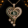 Oakland Athletics MLB Gold Plated Crystal Heart Dangle Pendant Necklace