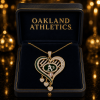 Oakland Athletics MLB Gold Plated Crystal Heart Dangle Pendant Necklace