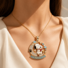 Snoopy and Woodstock Crescent Moon Heart Gold Diamond Pendant Necklace