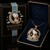 Snoopy and Woodstock Crescent Moon Heart Gold Diamond Pendant Necklace