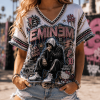 Eminem Slim Shady Pearl Embellished Y2K Hip Hop Graphic Premium V-neck Shirt