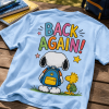 Snoopy Guess Who's Back To School Cute Cartoon Light Blue Graphic T-Shirt