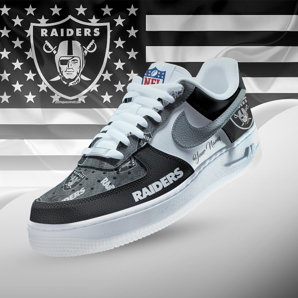 Las Vegas Raiders Personalized Custom Name Premium NFL Black White Air Force 1 Shoes Las Vegas Raiders Personalized Custom Name Premium NFL Black White Air Force 1 Shoes