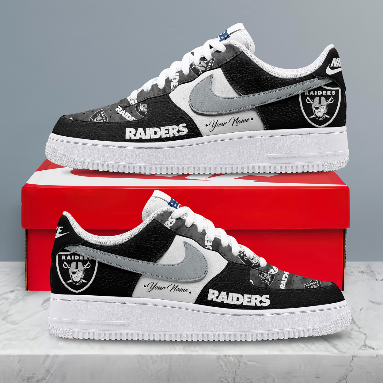Las Vegas Raiders Personalized Custom Name Premium NFL Black White Air Force 1 Shoes Las Vegas Raiders Personalized Custom Name Premium NFL Black White Air Force 1 Shoes